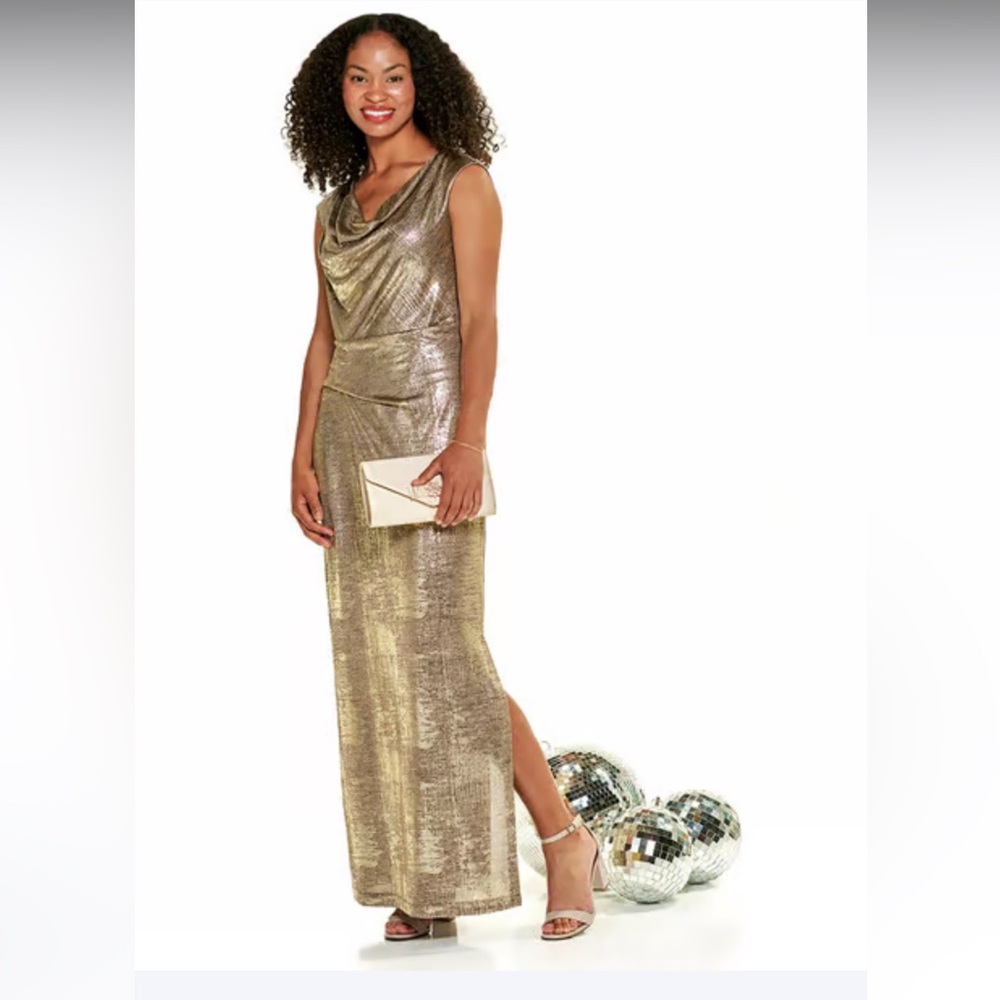 Connected Apparel Metallic Gold Maxi Dress